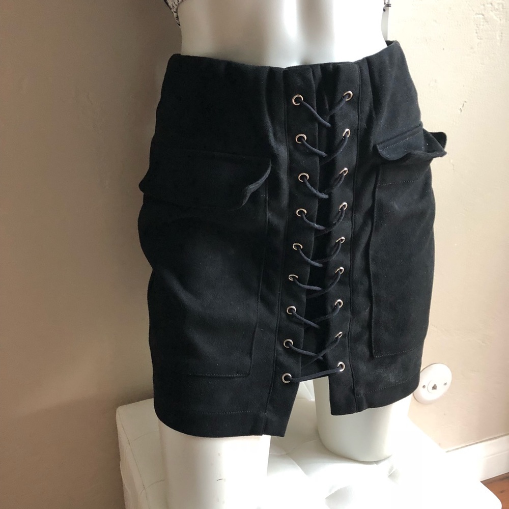 EVERYTHING MUST GO! LACE UP BLACK MINI SKIRT
